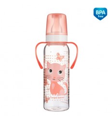 Dojčenská fľaša "Veselé zvieratká " s držiakmi plast - 250ml (BPA0%)