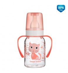Dojčenská fľaša "Veselé zvieratká" s držiakmi plast - 120ml(BPA 0%)